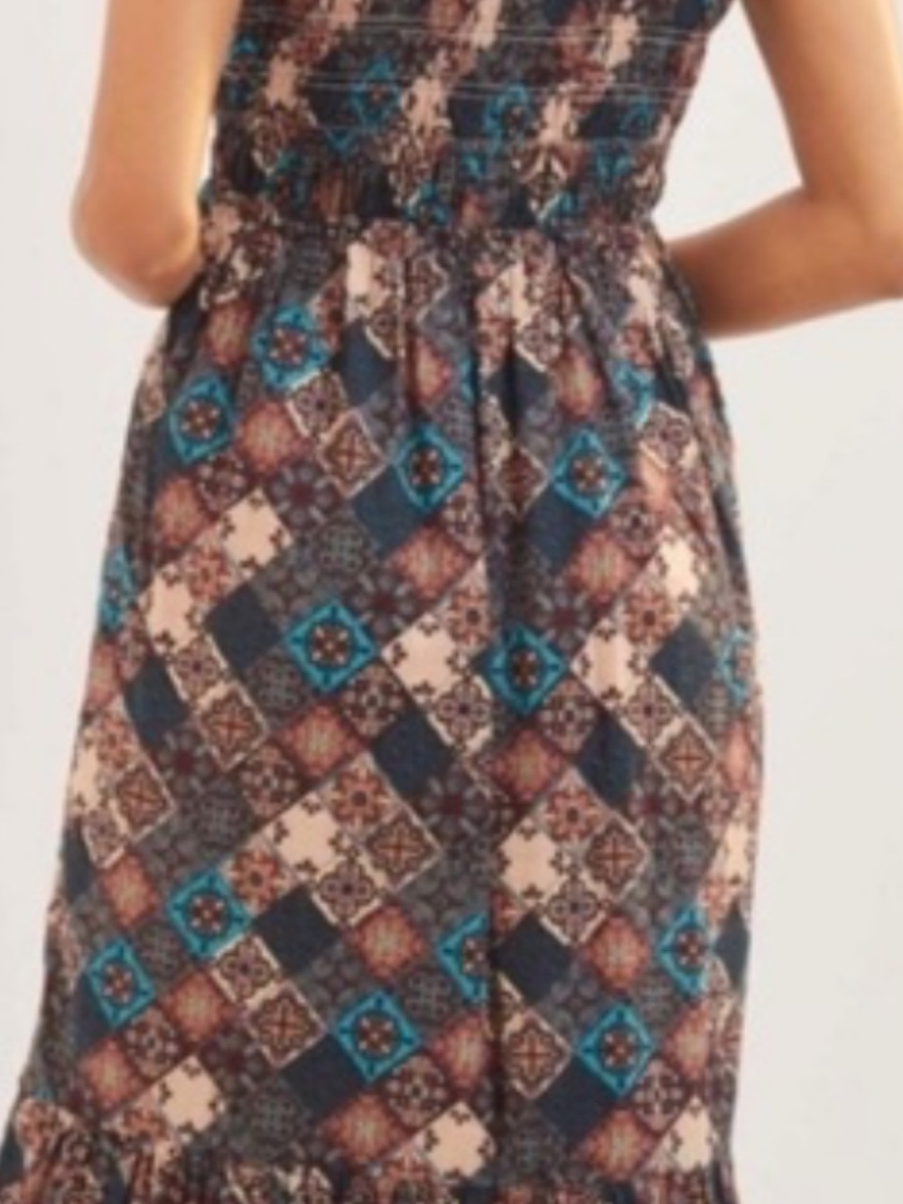 Anthropologie Patchwork Maxi Dress in Brown, Teal, and Cream - Picture 4 of 4
